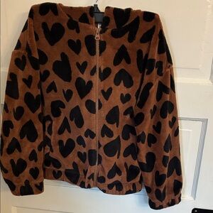 225 Carter's Brown Fleece Jacket with Black Heart Print